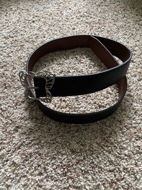 Black Leather Women's Belt with Decorative Butterfly Silver-Tone Buckle
